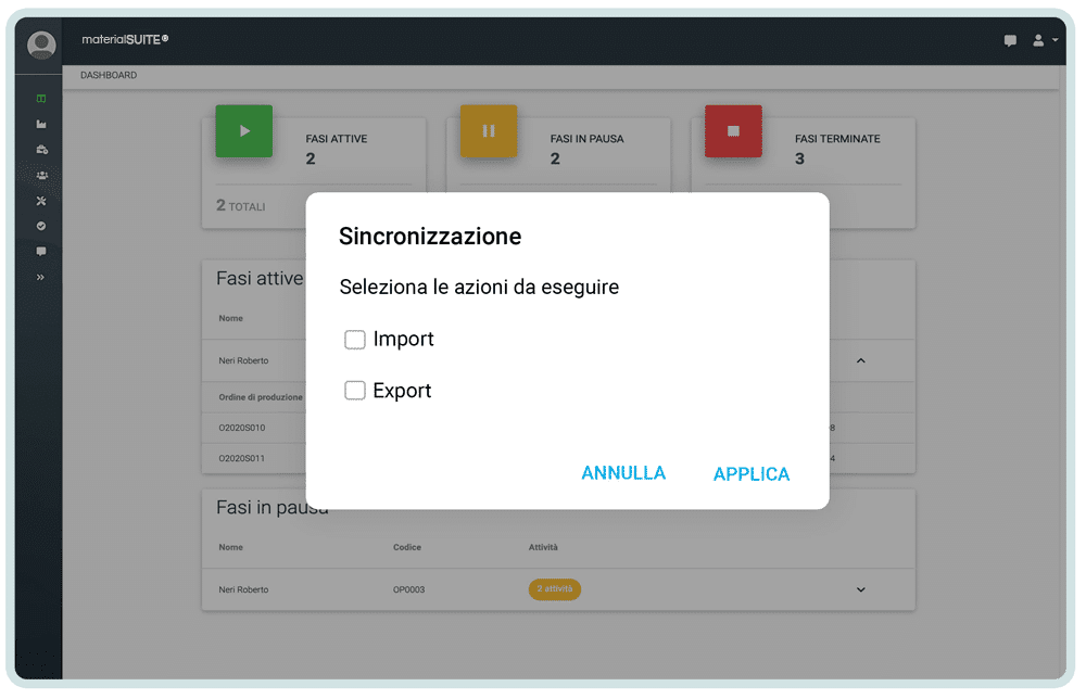 software mes dashboard sincronizzazione