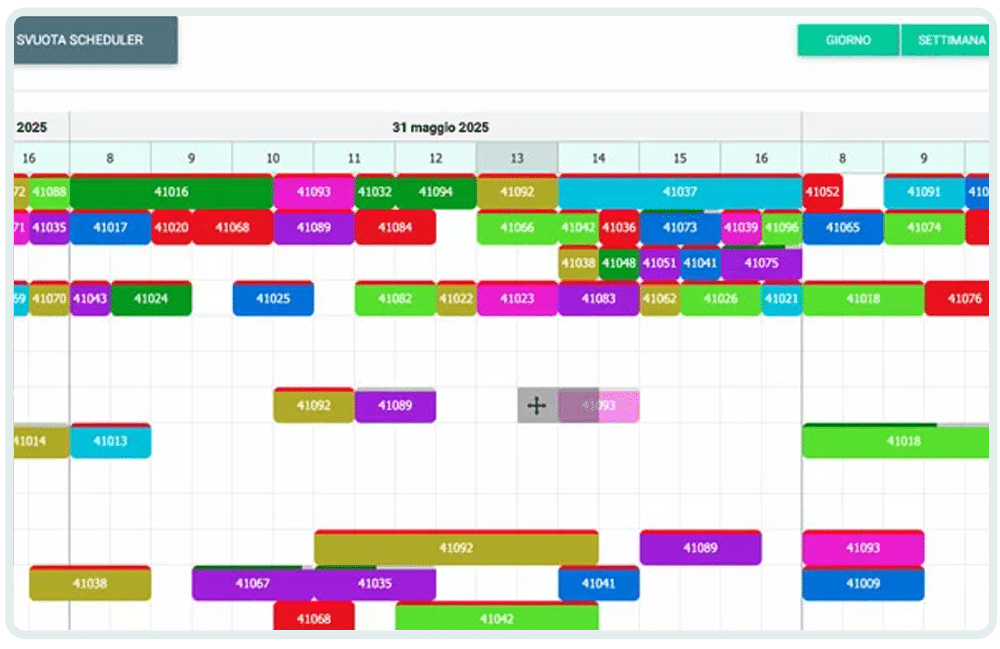 schedulatore produzione funzione drag and drop