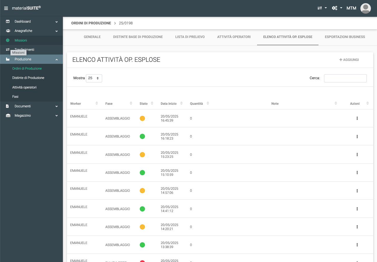 Production management software interface