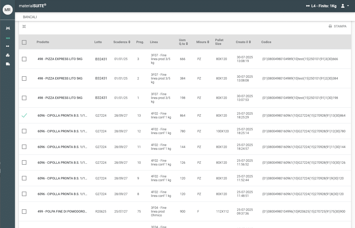 Software tracciabilità della produzione bancali produzione